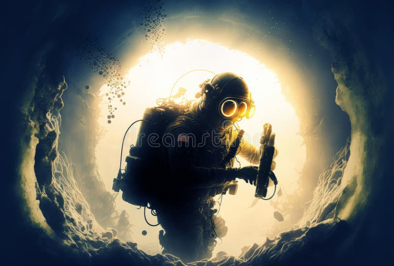 Special forces combat diver diving on mission underwater. Generative AI royalty free illustration