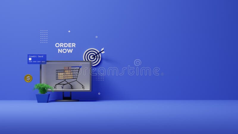 Special offer concept 3d illustration isolated. Realistic 3d rendered design. Gift boxes, computer, shopping cart. royalty free illustration