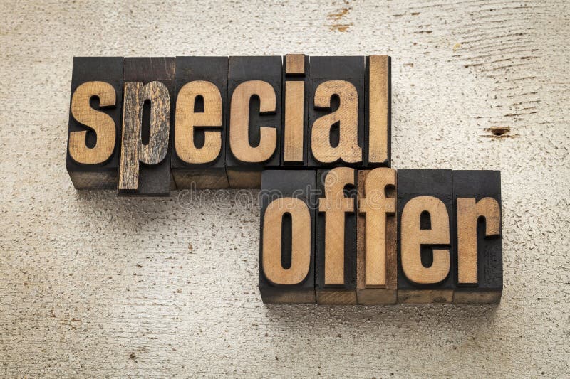 Special offer sign in wood type