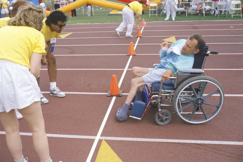 Special Olympics Athlete in Wheelchair, Approaching Finish Line, UCLA