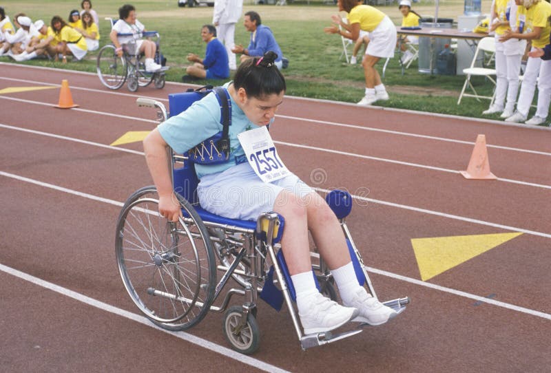 Special Olympics Athlete in Wheelchair, Competing, UCLA, CA Editorial
