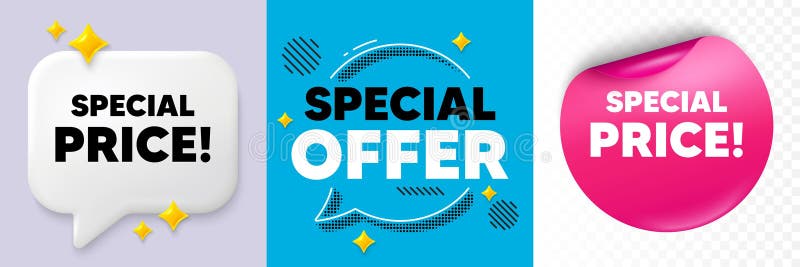 Special price symbol. Sale sign. Speech bubbles and sticker. Vector royalty free illustration