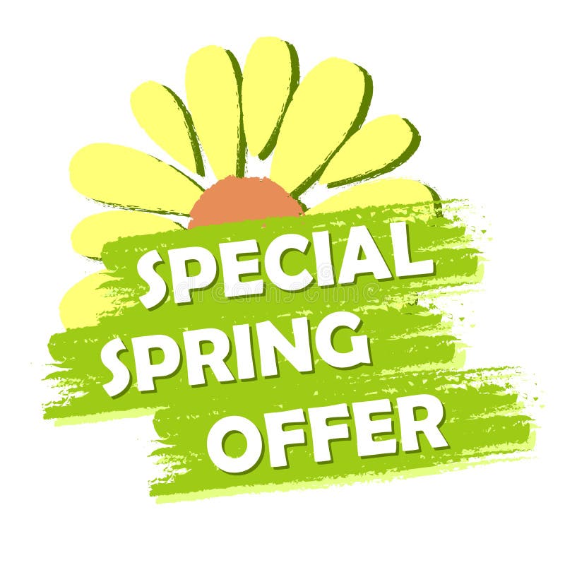 Special spring sale with flower, green drawn label