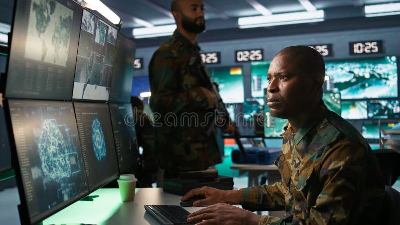 IT specialist uses artificial intelligence in military planning stock image