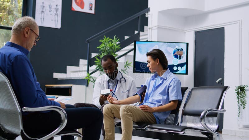 Specialist using tonometer instrument royalty free stock image