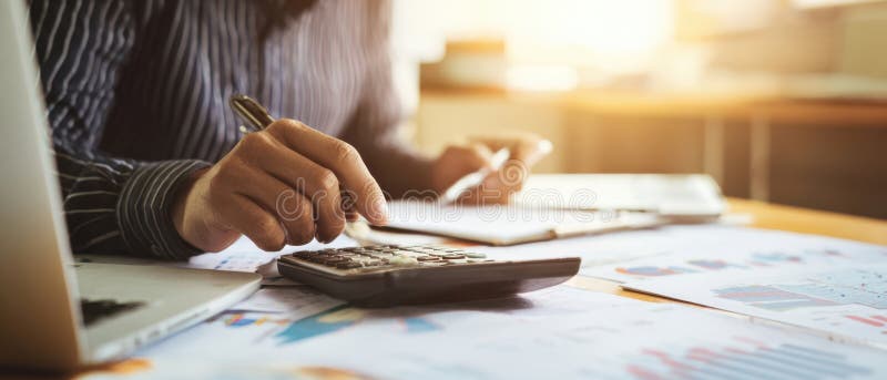 Specialistul în calculul datelor financiare pe un spațiu de lucru de birou. imagine generată de AI.