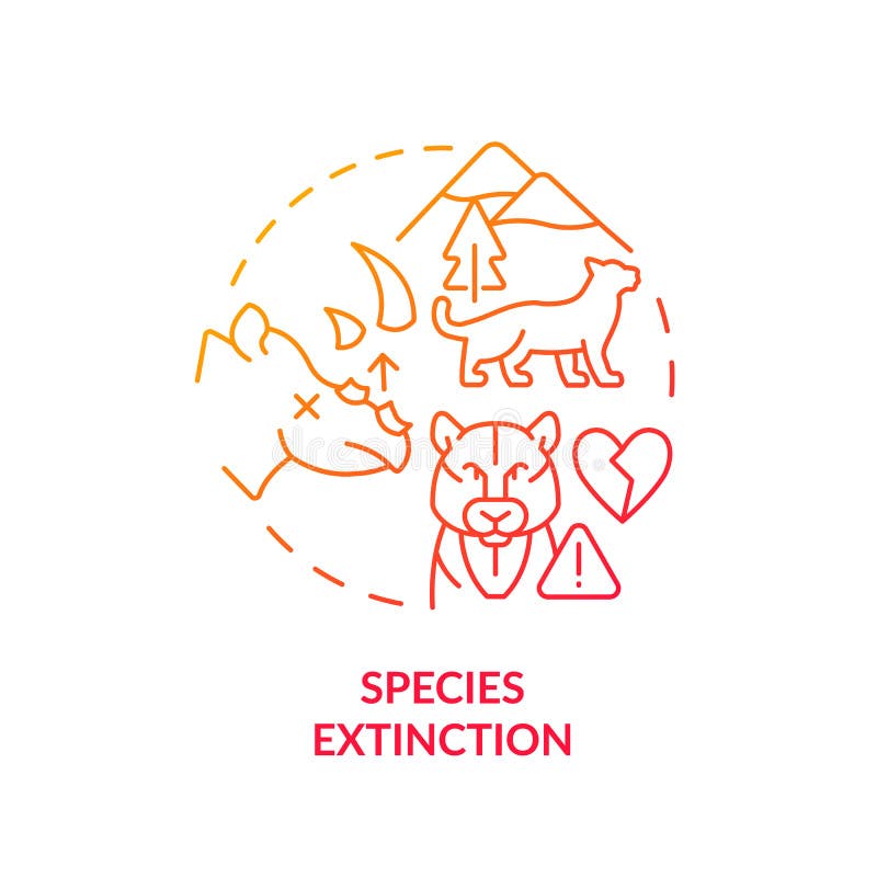 Species extinction red gradient concept icon. Wild animals loss. Consequence of overpopulation abstract idea thin line illustration. Isolated outline drawing. Myriad Pro-Bold fonts used. Biodiversity loss icon vectors