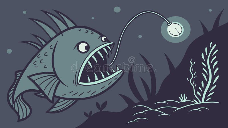 Specii de pește-pescar de adâncime care luminează peștii subacvatici și proiectarea vectorului creaturii bioluminiscente Generativ royalty free illustration