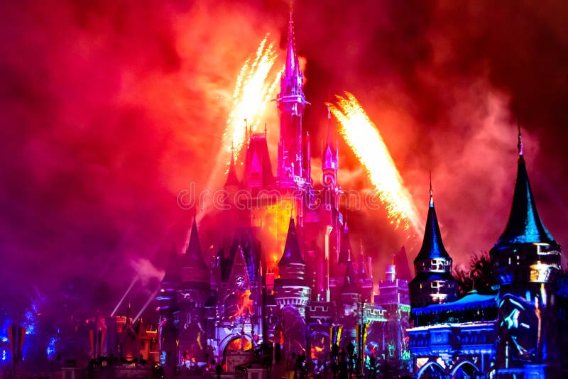 Spectacular fireworks in Happily Ever After Show at Cinderella`s Castle in Magic Kingdom 8. Orlando, Florida. December 05, 2019. Spectacular fireworks in stock photo Spectacular fireworks in Happily Ever After Show at Cinderella`s Castle in Magic Kingdom 8. Orlando, Florida. December 05, 2019. Spectacular fireworks in stock photo