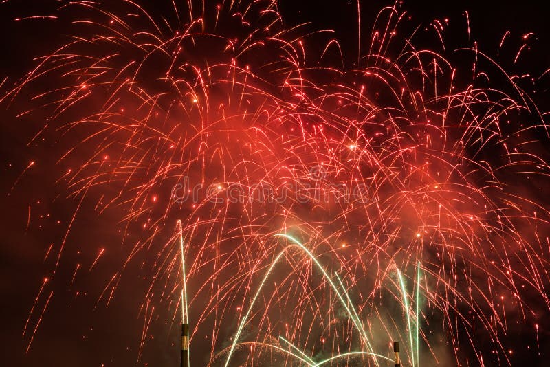 Spectacular fireworks show light up the sky. New year celebration. stock photo Spectacular fireworks show light up the sky. New year celebration. stock photo