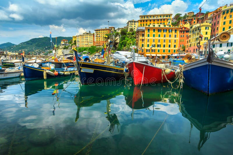 Spectacular harbor, colorful mediterranean buildings with fishing boats and yachts, Camogli, Liguria, Italy, Europe stock image Spectacular harbor, colorful mediterranean buildings with fishing boats and yachts, Camogli, Liguria, Italy, Europe stock image
