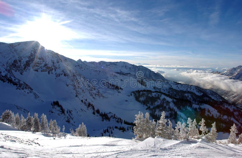Spectacular view to the Mountains from Snowbird ski resort in Utah