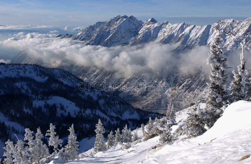 Spectacular view to the Mountains from Snowbird ski resort in Utah