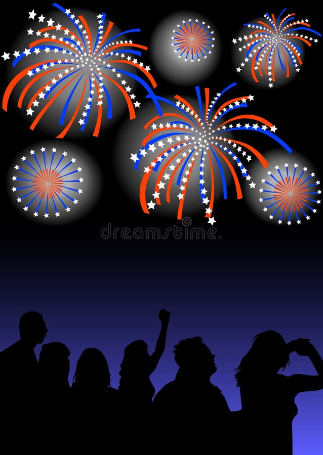 Spectators look at the fireworks royalty free illustration