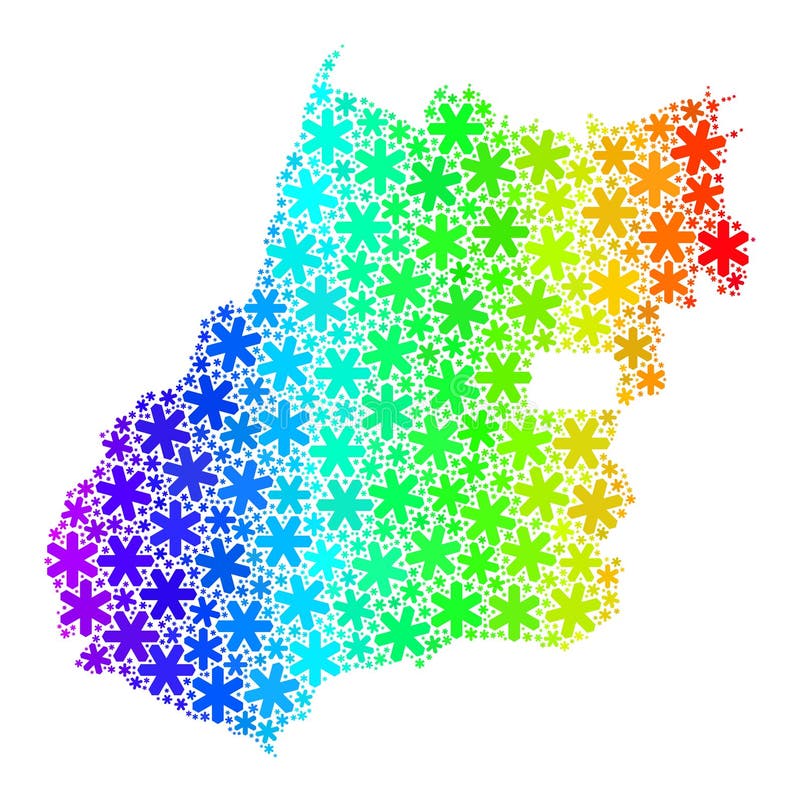 Spectral Gradient Frost Collage Goias State Map with Snowflakes vector illustration