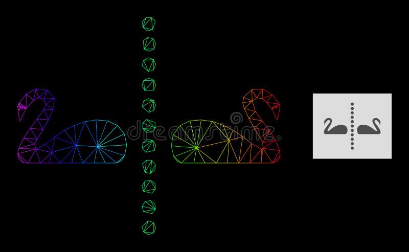 Rainbow Gradiented Polygonal Mesh Separate Swans Icon. Spectral gradiented net separate swans icon. Geometric frame 2D net based on separate swans icon, generated with polygonal mesh network, with spectral gradient.
