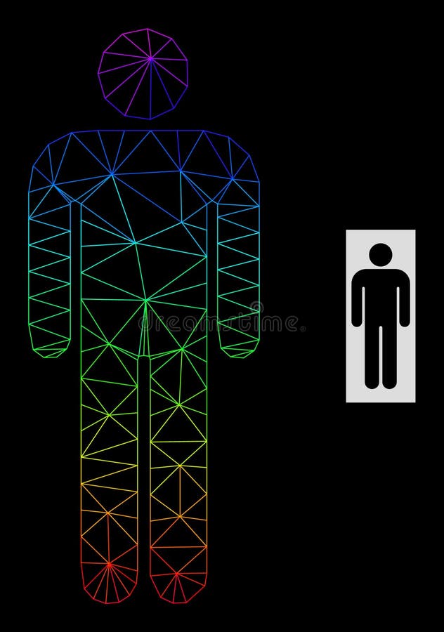 Spectrum Gradiented Polygonal Mesh Person Icon. Rainbow gradient net person icon. Geometric carcass flat net is based on person icon, generated with polygonal mesh network, with rainbow gradient.