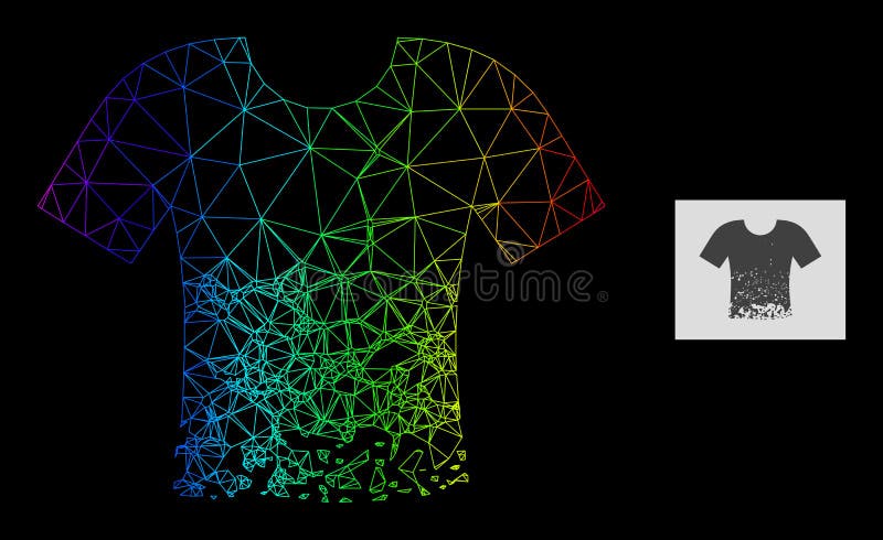 Spectrum Gradiented Polygonal Network Ragged T-Shirt Icon stock illustration
