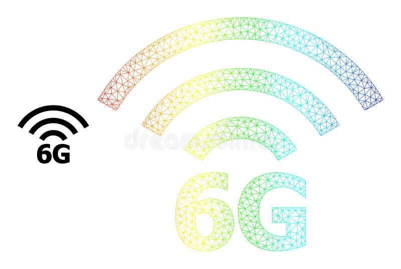 Spectrum Mesh Gradient 6G Radio Source Icon. Spectral colored mesh 6G radio source. Vector model is created from 6G radio source icon. Colored carcass mesh icon.