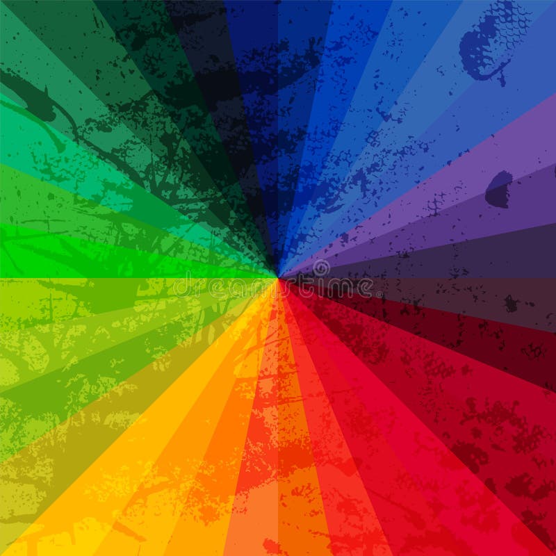 Spectrum wheel made of bricks. Rainbow color spectrum grunge background. Square composition with geometric color flow effect.