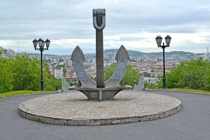 Ship anchor, part of a memorial In memory of the seamen who were lost in a peace time. Murmansk, Russia. Ship anchor, part of a memorial In memory of the seamen who were lost in a peace time. Murmansk, Russia