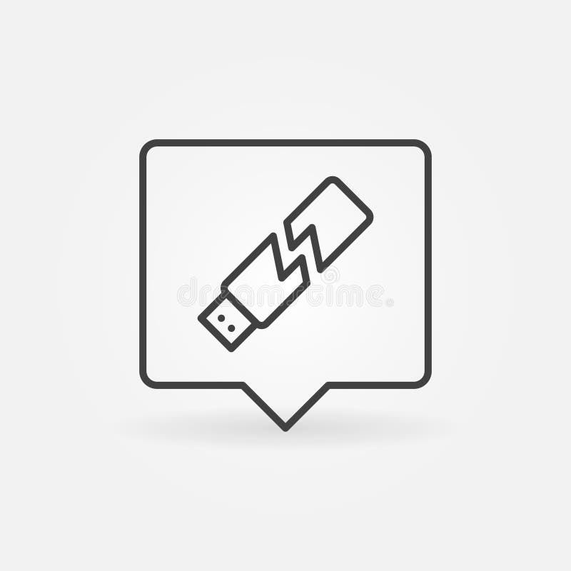 Speech Bubble with Broken USB flash stick vector outline icon stock illustration
