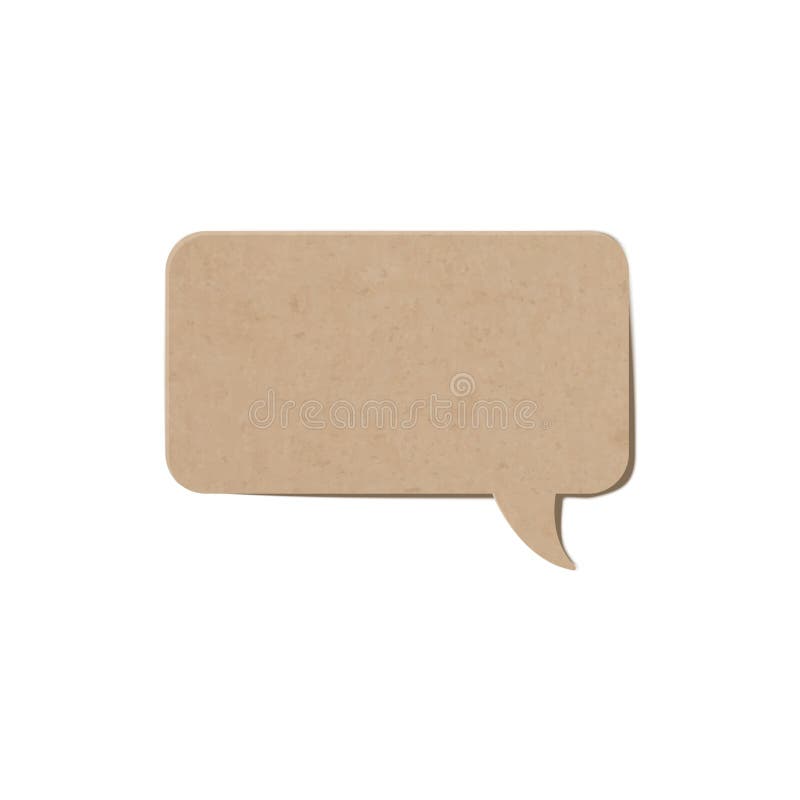 Speech bubble cardboard textured, vector rectangle text bubble shape cut from brown craft paper, vintage chat message vector illustration