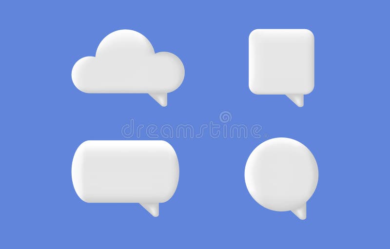 Speech bubble 3d set. Chat message icon. White text box. Social media banner. Comment square balloon. Dialog frame stock illustration