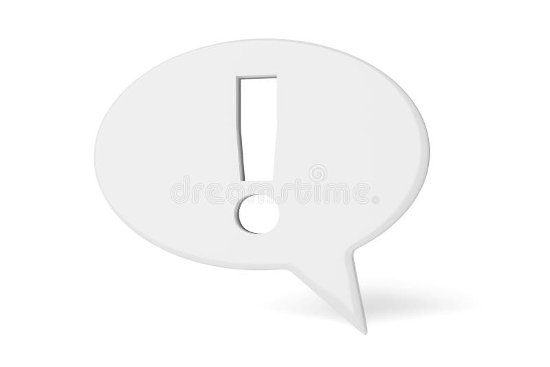 Speech bubble with exclamation mark isolated. 3D rendering vector illustration