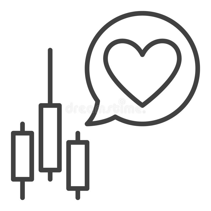 Speech Bubble with Heart and Candle Chart vector Finance Love linear icon or symbol royalty free illustration