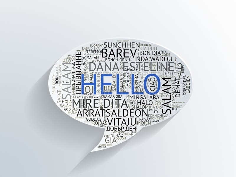 Speech bubble with Hello in different languages