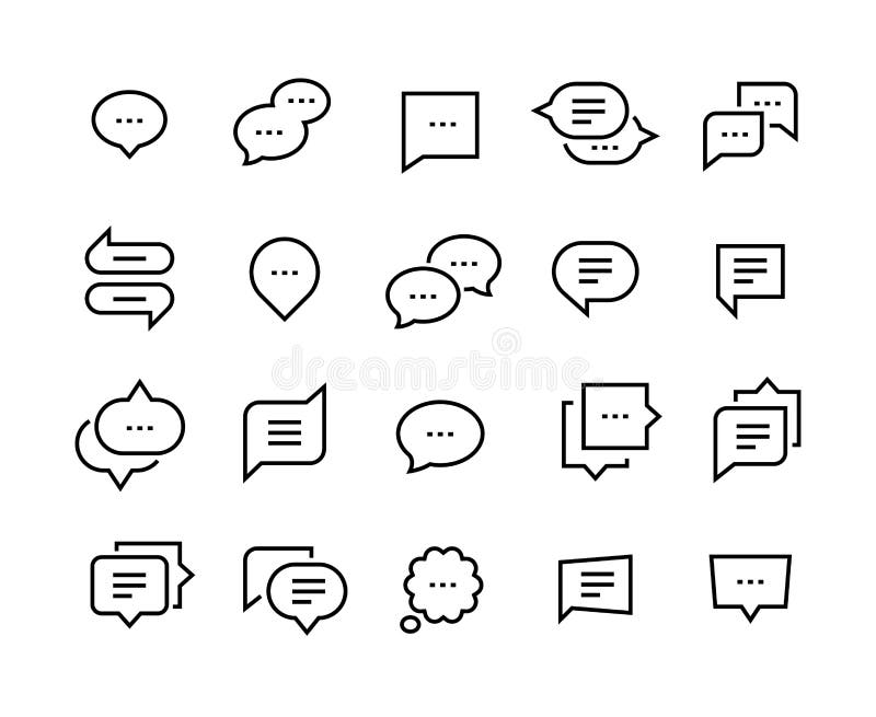 Speech bubble line icons. Talk chat thin conversation dialog symbols, voice message comic cloud. Vector social
