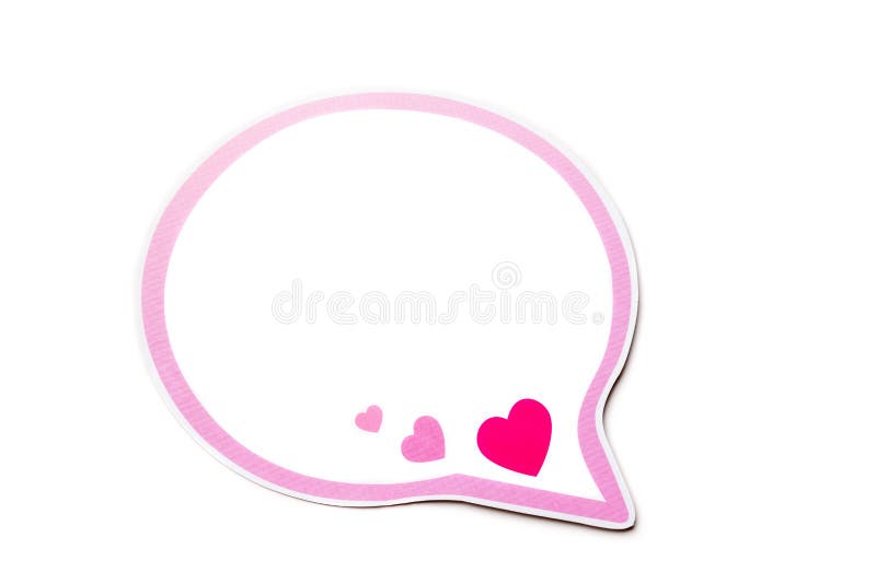 Round speech bubble with pink hearts and border isolated on a white background. Copy space
