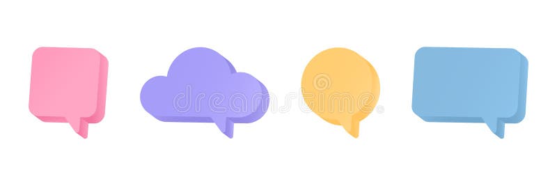 Speech 3d bubble set. Color text box. Social media chat shape. Square and circle balloon. Dialog frame. Message tag vector illustration
