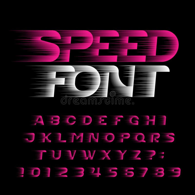 Racing font alphabet letters with wind effect. Modern sport logo