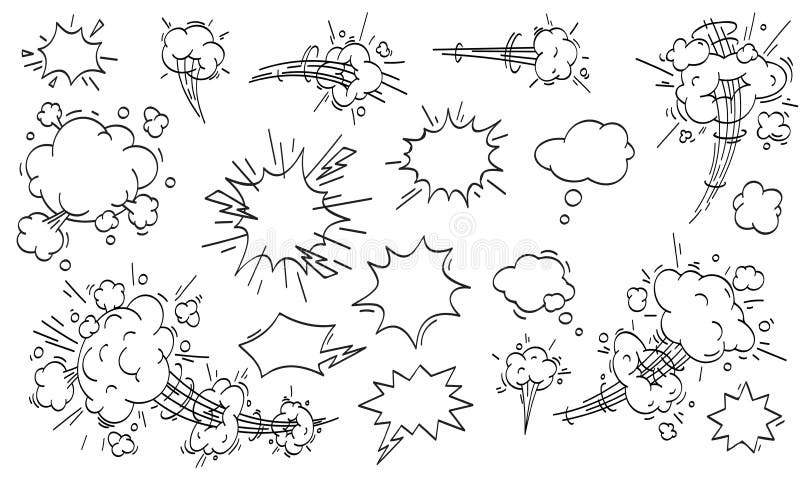 Speed hand drawn fast motion clouds, smoke blast or puff cloud motions.  doodle air wind storm blow explosion with cartoon drawing style vector  4926756 Vector Art at Vecteezy