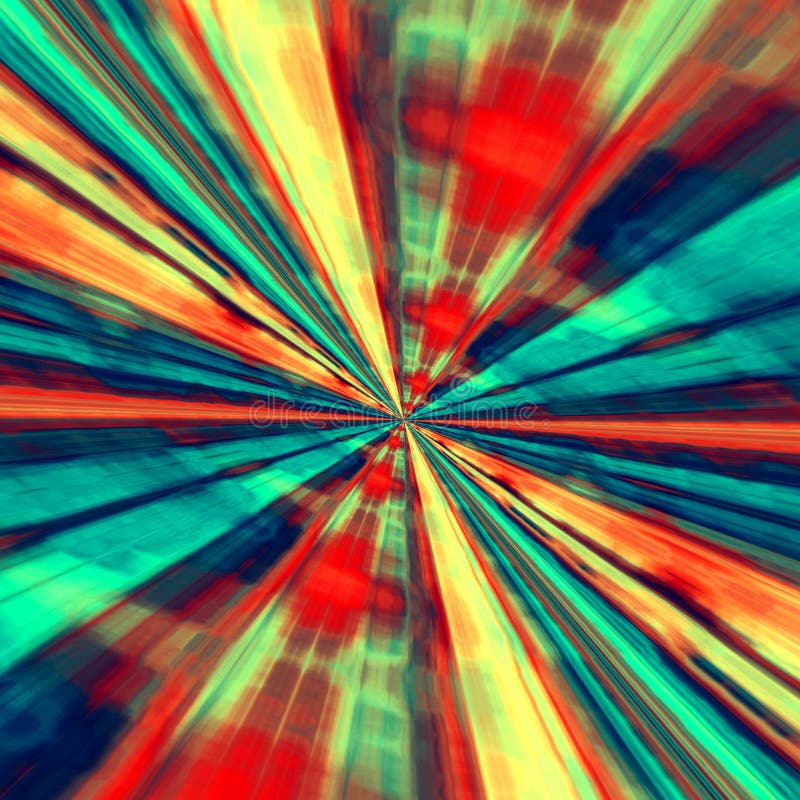 Speed Concept. Abstract Digital Art. Blue Red Background. Fractal Tunnel. Futuristic Fantasy Illustration. Modern Artistic