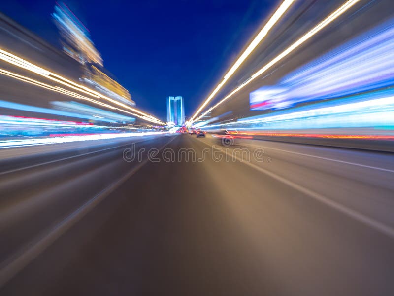 Speed motion on the neon glowing road at dark. royalty free stock photography Speed motion on the neon glowing road at dark. royalty free stock photography