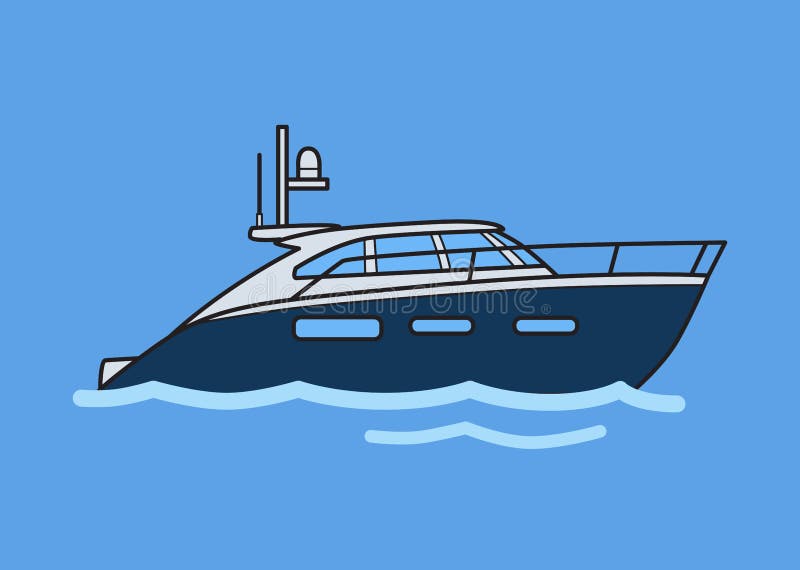 Speedboat, motor yacht in the sea. Flat vector illustration. Isolated on blue background. stock illustration Speedboat, motor yacht in the sea. Flat vector illustration. Isolated on blue background. stock illustration