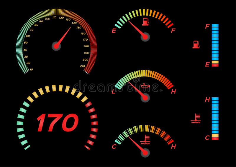 Speedometer for car . Fuel Gauge and Tachometer vector