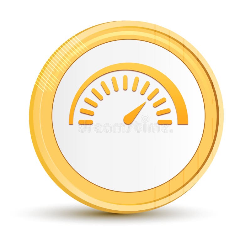 Speedometer gauge icon gold round button golden coin shiny frame luxury concept abstract illustration isolated on white background stock illustration Speedometer gauge icon gold round button golden coin shiny frame luxury concept abstract illustration isolated on white background stock illustration