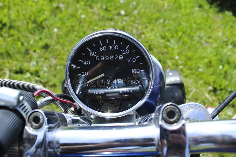 Speedometer on a Motorcycle on the Steering Wheel, Which Stands on the