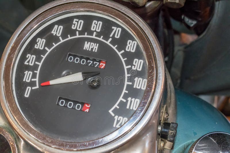 Speedometer of a Harley Davidson WLA Military`s Motorcycle. Stock Photo