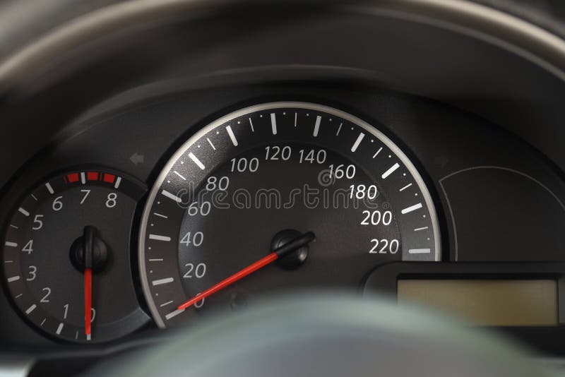 Speedometer and Tachometer on Modern Car Dashboard Stock Photo Image
