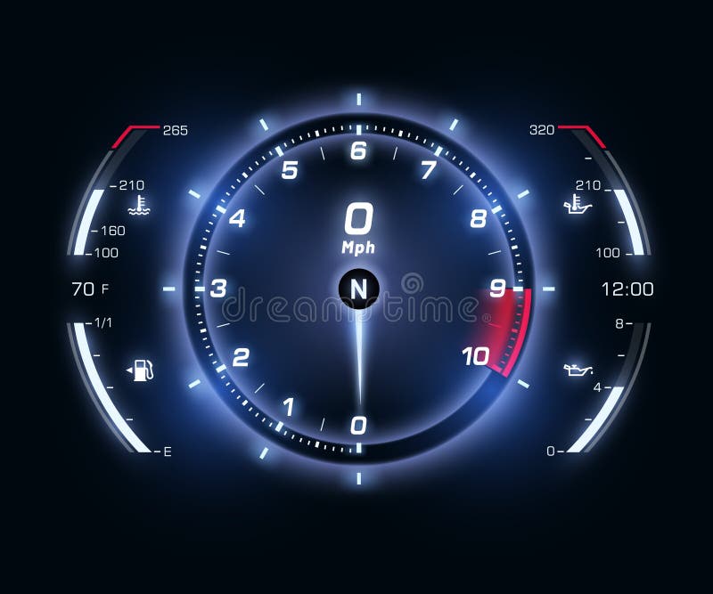 Speedometers for Dashboard Digital Gauge Indicator Stock Vector