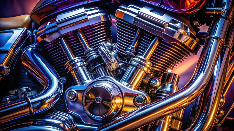 Spegnimento dell'alimentazione Una chiusura dettagliata di un motore VTwin potente illustrazione di stock