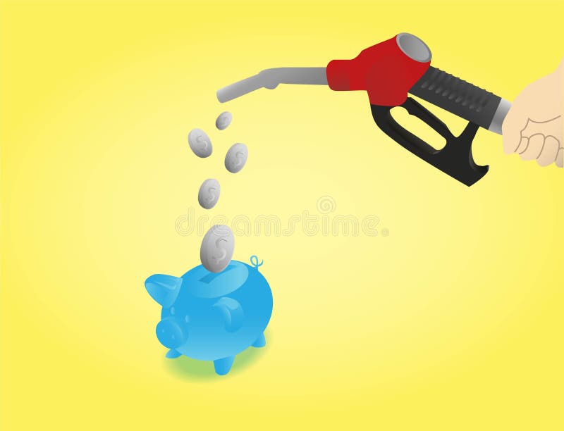 Save on fuel cost and piggy bank with yellow background. Save on fuel cost and piggy bank with yellow background