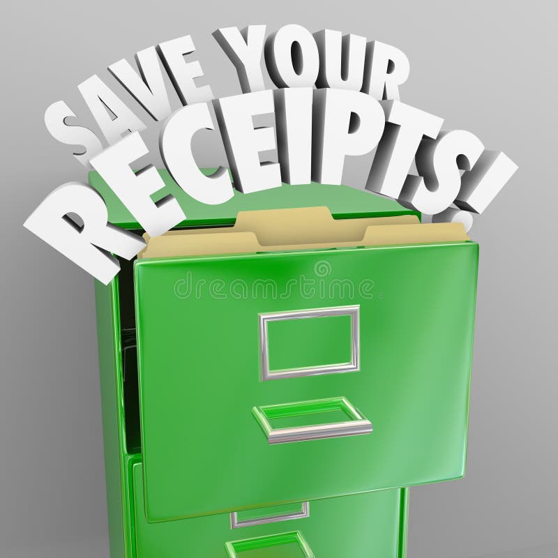 Save Your Receipts words in green file cabinet to illustrate importance of keeping proof of expenses in case of tax audits or financial bookkeeping. Save Your Receipts words in green file cabinet to illustrate importance of keeping proof of expenses in case of tax audits or financial bookkeeping