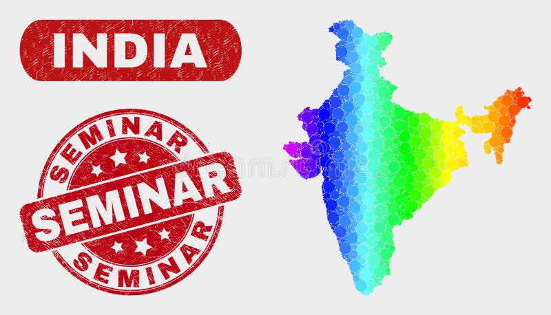 Spektrum-Mosaik-Indien-Karte und Schmutz-Seminar-Dichtung vektor abbildung Spektrum-Mosaik-Indien-Karte und Schmutz-Seminar-Dichtung vektor abbildung