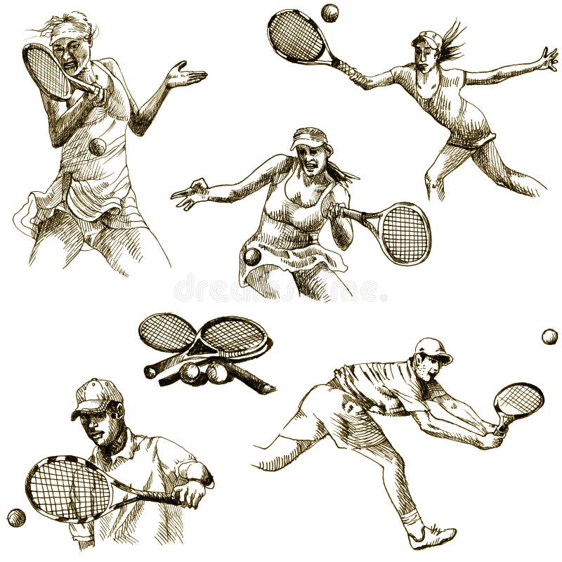 Hand-drawn series - tennis - drawing with a hard tip marker. Hand-drawn series - tennis - drawing with a hard tip marker